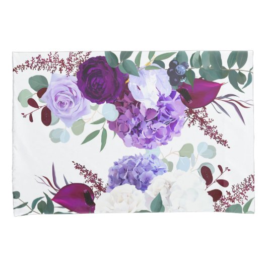 Kussen Hoesjes Lavendel Hibiscus op Wit Kussensloop (Voorkant-Rechts)