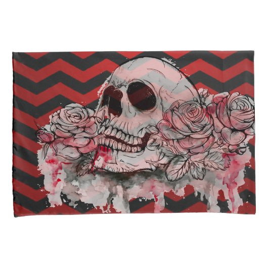 Kussen Hoesjes schedel Roos Gotische Chevron rood  Kussensloop (Voorkant-Rechts)