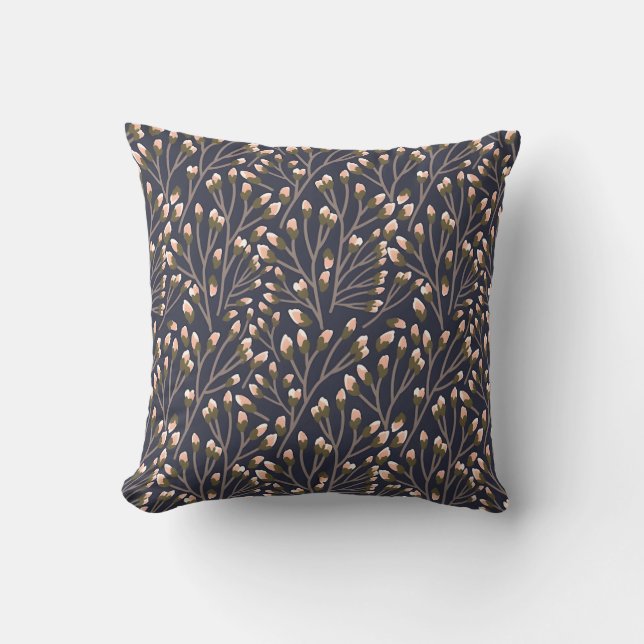 Kussen in blauwe botanische vintage-patroon (Voorkant)