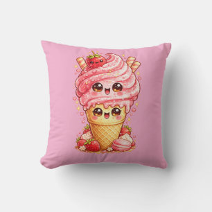 Kussen in de vorm van een aardbeien ijsje kawaii