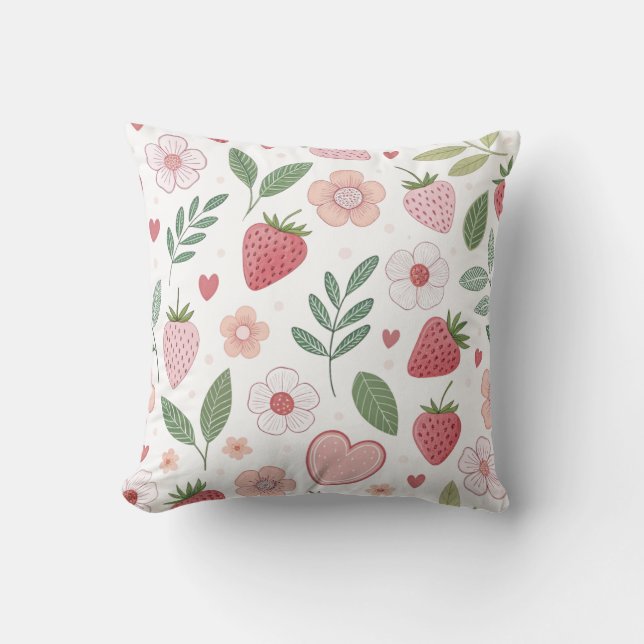 Kussen met aardbeiendessin (Voorkant)