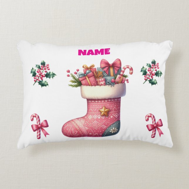 Kussen met Accent - Gepersonaliseerd Roze Kerstacc (Voorkant)