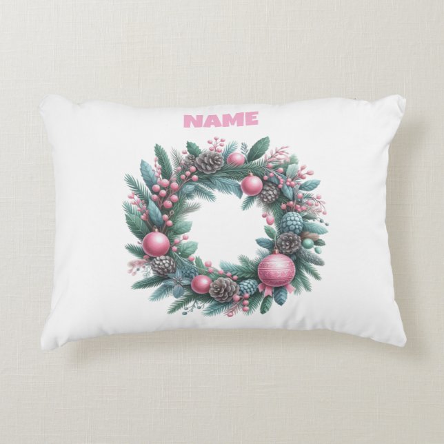 Kussen met accent - Gepersonaliseerd roze kerstkus (Voorkant)