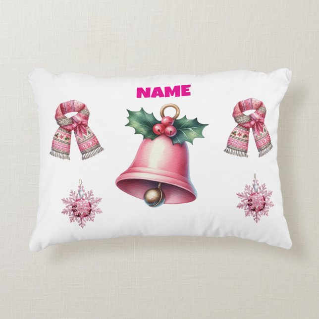 Kussen met accent - Gepersonaliseerd roze kerstkus (Voorkant)