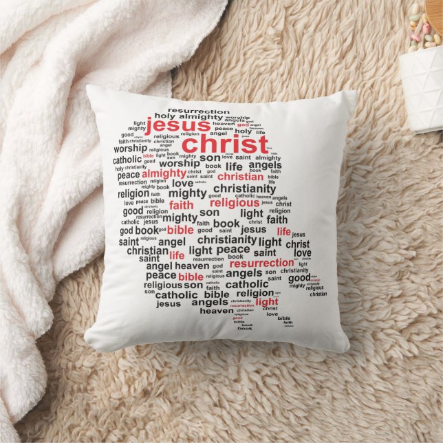 Kussen met beeld van Christus woordcollage (Deken)