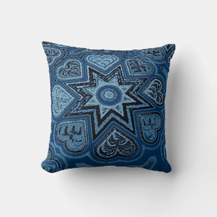 Kussen met denimblauwe folk art harten