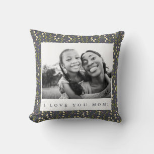Kussen met foto en tekst 'Love Mom' in marineblauw