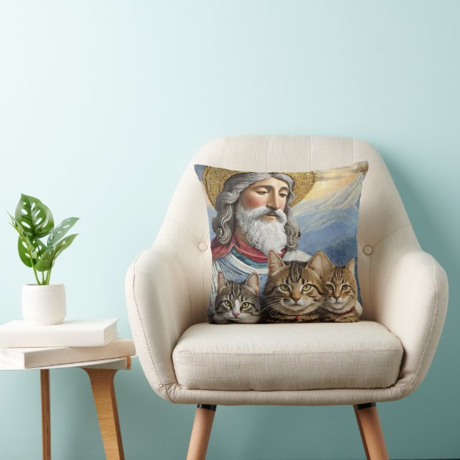 Kussen met Jezus en Katten! (Stoel)