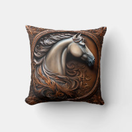Kussen met namaak houten gesneden paard