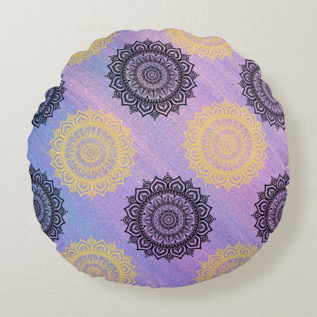 Kussen met Ronde gele en zwarte bloemen (Voorkant)