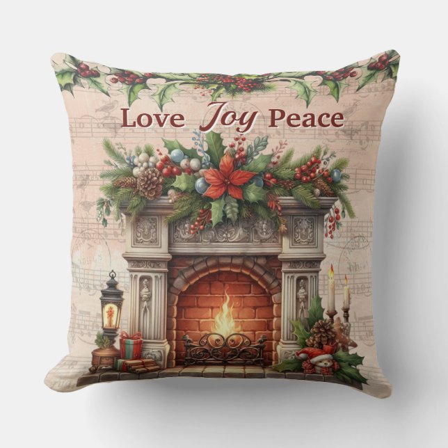 Kussen met spreuk Love, Joy, Peace (Voorkant)