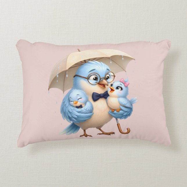 Kussen met vader vogel accent - Cute familiegesche (Voorkant)