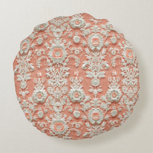 Kussen met vetkoraal kleurige kant-effect ronde wo (Achterkant)