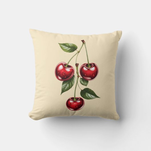 Kussen met vintage kersenillustratie (Voorkant)