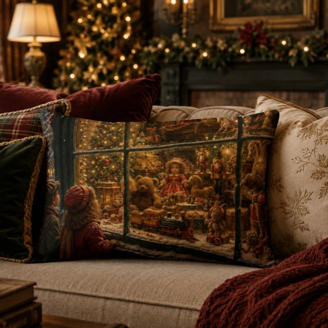 Kussen met vintage kerstspeelgoedwinkel (Creator heeft geüpload)