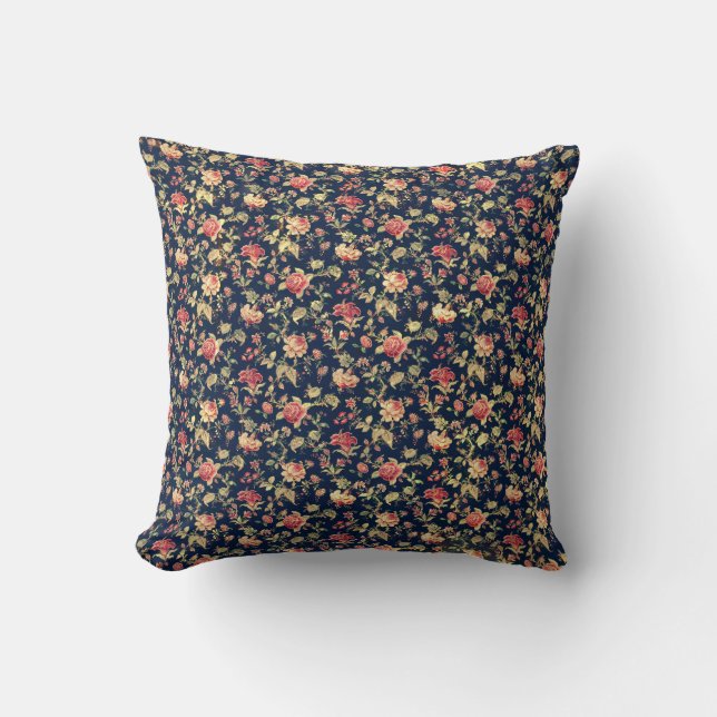 Kussen met vintage rozen op een blauwe achtergrond (Voorkant)