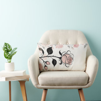 Kussen met vintage schets roze roos