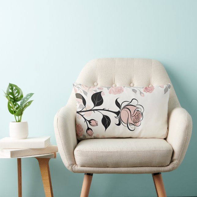 Kussen met vintage schets roze roos (Stoel)