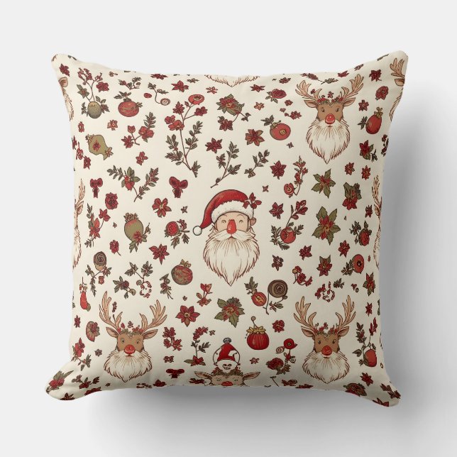 Kussen met vintage Sint & rendieren (Voorkant)