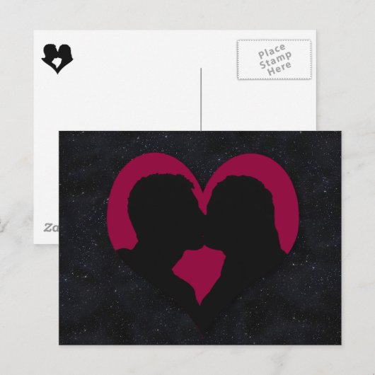 Kussen Paar Silhouet op Rood Hart Briefkaart (Voorkant / Achterkant)