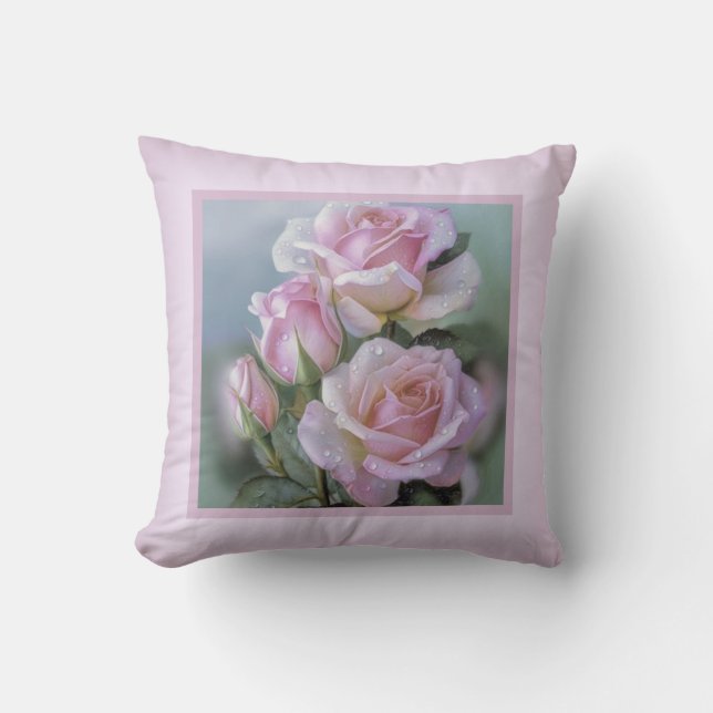 Kussen - romantische bloemen, rozen bloem, roze ro (Voorkant)