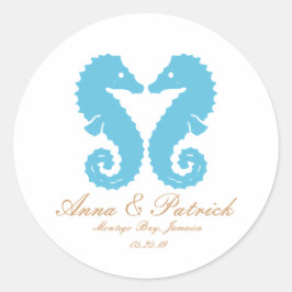 Kussen Seahorses-Bestemming Strand Bruiloft Ronde Sticker