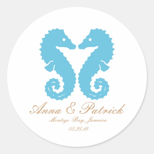 Kussen Seahorses-Bestemming Strand Bruiloft Ronde Sticker (Voorkant)