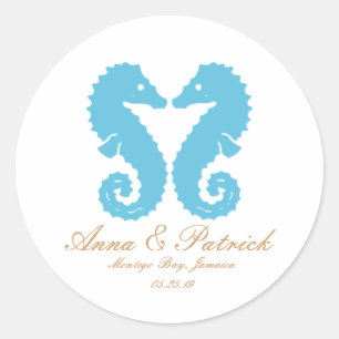 Kussen Seahorses-Bestemming Strand Bruiloft Ronde Sticker