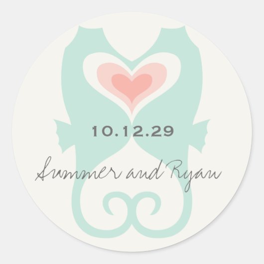 Kussen Seahorses Liefde Harten Strand Zomer Bruilo Ronde Sticker (Voorkant)