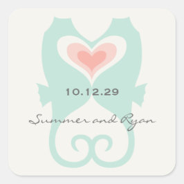 Kussen Seahorses Liefde Harten Strand Zomer Bruilo Vierkante Sticker