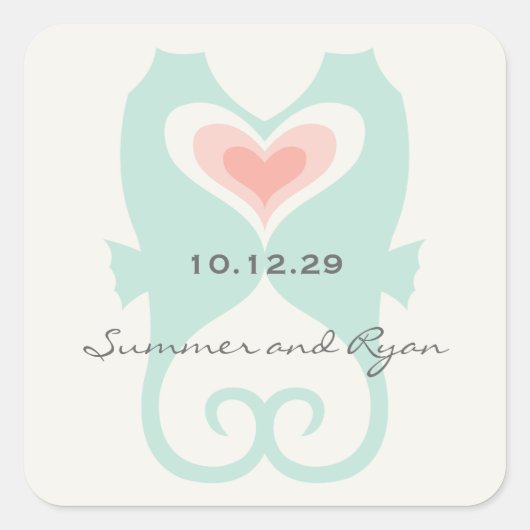 Kussen Seahorses Liefde Harten Strand Zomer Bruilo Vierkante Sticker (Voorkant)