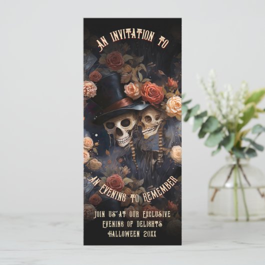 Kussen Skeletten Gotische  QR Code Halloween Kaart (Staand voorkant)