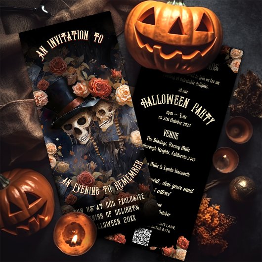 Kussen Skeletten Gotische  QR Code Halloween Kaart