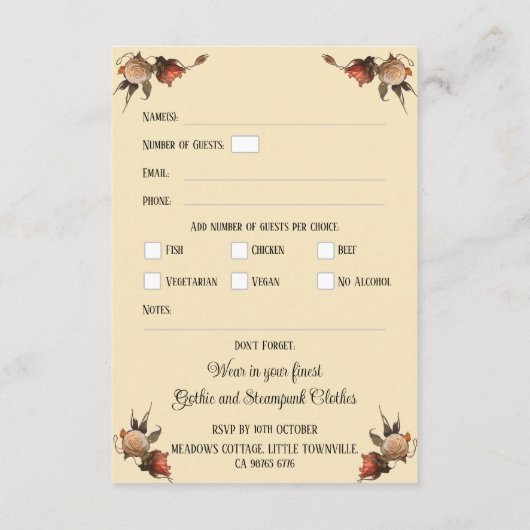 Kussen Skeletten RSVP Gotische Bruiloft Informatiekaartje (Achterkant)