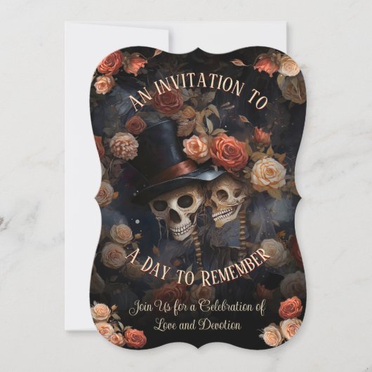 Kussen Skeletten RSVP Gotische Bruiloft Kaart (Voorkant)