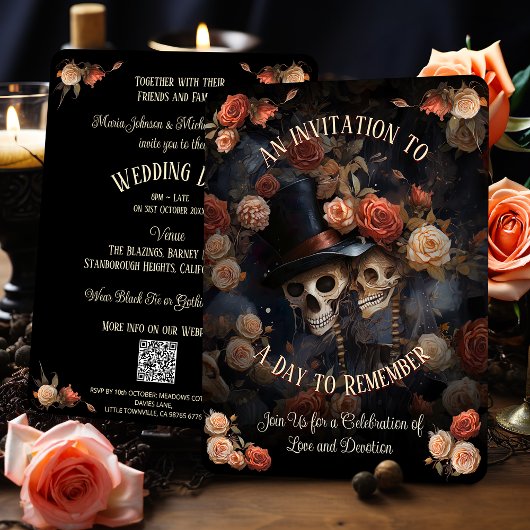 Kussen Skeletten RSVP Gotische Bruiloft Kaart