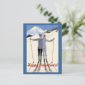 Kussen skiërs paar - Happy Valentijns's Feestdagenkaart (Staand voorkant)