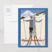 Kussen skiërs paar - Happy Valentijns's Feestdagenkaart (Voorkant / Achterkant)