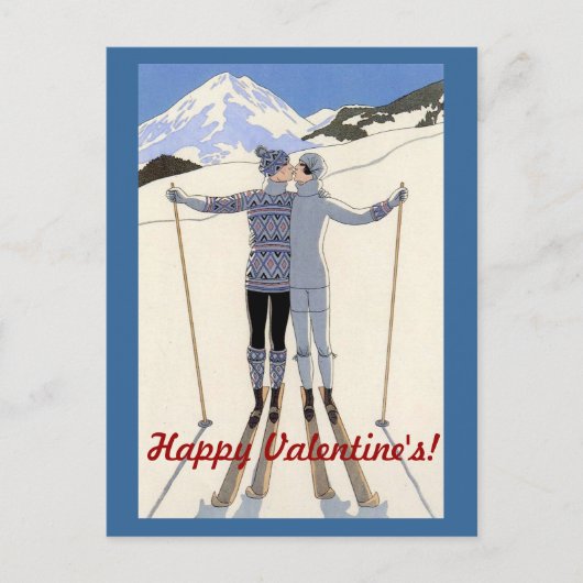 Kussen skiërs paar - Happy Valentijns's Feestdagenkaart (Voorkant)