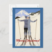 Kussen skiërs paar - vrolijke kerst feestdagenkaart (Voorkant / Achterkant)