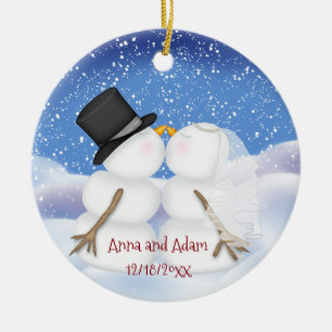 Kussen Sneeuwmannen Bruid en bruidegom Keramisch Ornament