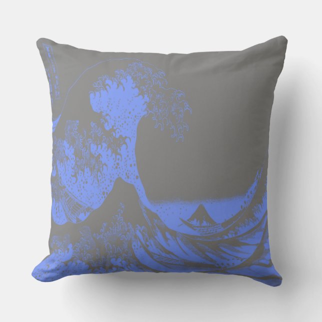 Kussen The Great Wave Blauw & Grijs (Voorkant)