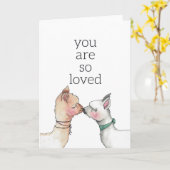 Kussen van lama's "Je bent geliefd" Wenskaart Kaart (Gele Bloem)