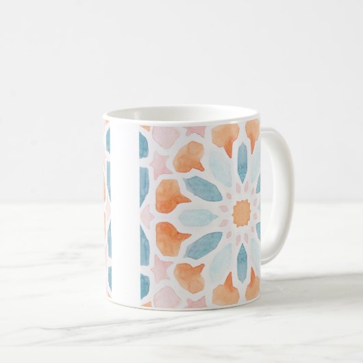 Kussen van Marokkaanse stijl, blauw en oranje, sti Koffiemok (Voorkant rechts)