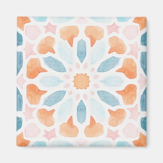 Kussen van Marokkaanse stijl, blauw en oranje, sti Magneet (Voorkant)