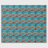 Kussen van oceaanvissen met hartbellen cadeaupapier (Vlak)