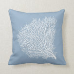 Kussen voor het thema Nautisch<br><div class="desc">Wit ventilatorkoraal op lichtblauwe achtergrond Bekijk alle coördinerende kussen design in Sandy Feet Studios.</div>