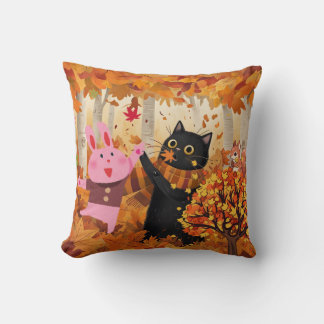Kussen voor katten en konijnen spelen in de herfst