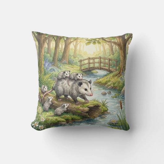 Kussen voor kinderen met bosopossum mama en baby's (Voorkant)