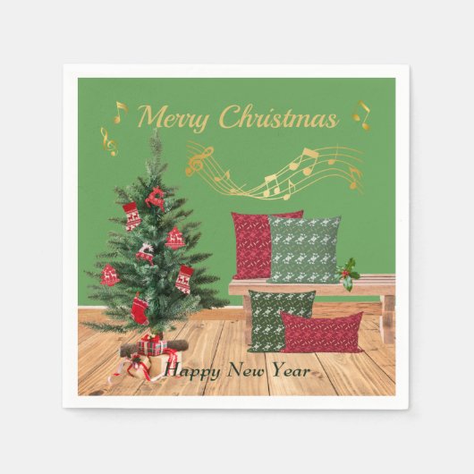 Kussenbank Kerstmis Merry Christmas Servetten (Voorkant)